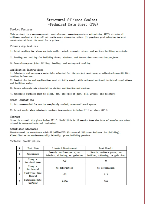 silicone sealant technical data sheet TDS